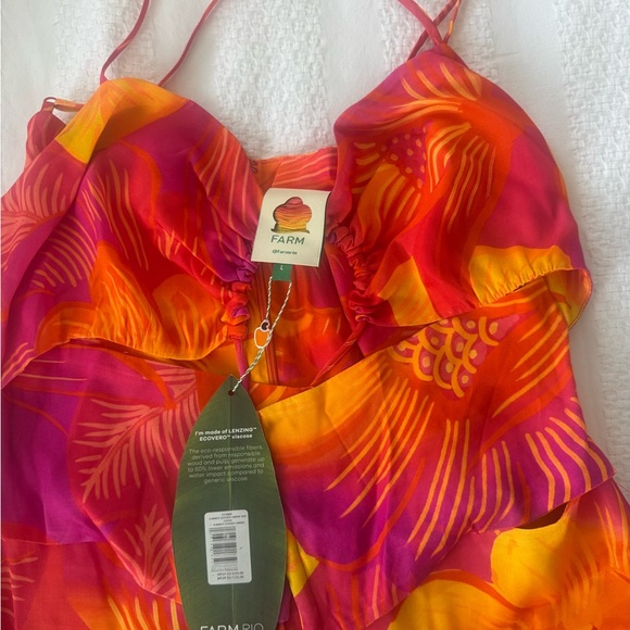 FARM Rio Orange & Pink Tropical Cutout Maxi Dress - Picture 2 of 4